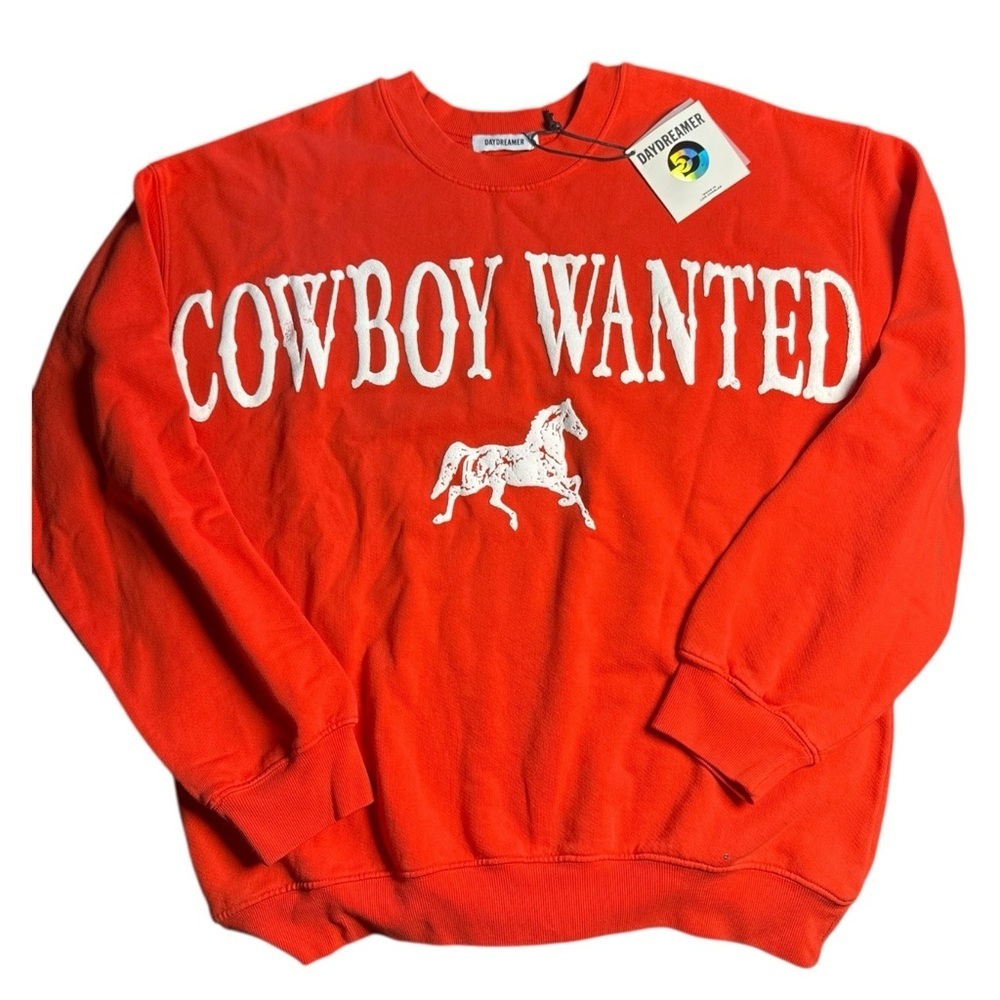 NEW DAYDREAMER  Revolve Cowboy Wanted Boyfriend Crew in Cherry Red Sweatshirt - Picture 4 of 11